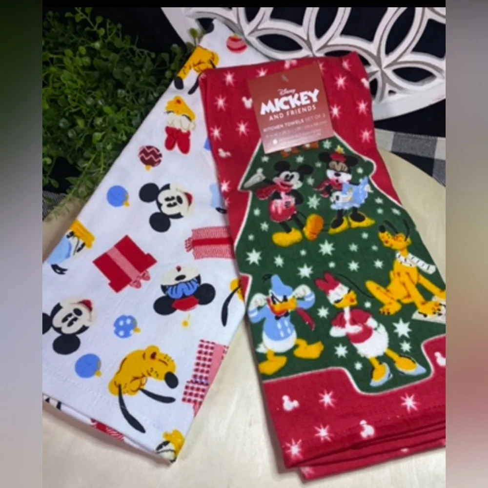Disney Mickey Mouse Christmas Kitchen‎ Towels 2-Pack Holiday Cotton Dish Towels